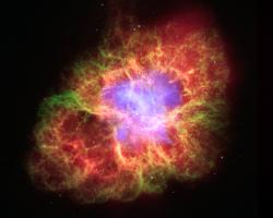 Crab nebula, the remnant of a supernova that occurred in 1054