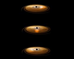 This artist&#039;s impression depicts the accretion disc surrounding a black hole, in which the inner region of the disc precesses.