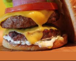 A closeup of a hamburger