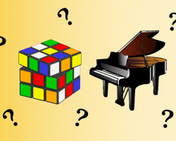 Rubik&#039;s cube and a piano.