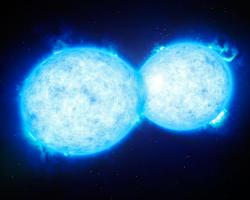 Artist&#039;s impression of VFTS 352, a binary star system in the Tarantula Nebula