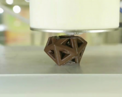 3D printing chocolate in the shape of a dodecahedron. 