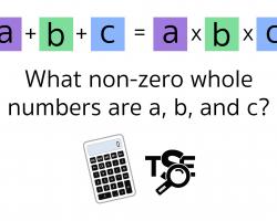 A+B+C = AxBxC. What non-zero whole numbers are a, b, and c?