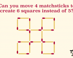 20 matchsticks arranged in a shape. One square in the center with another square at each of its four corners for a total of five squares.