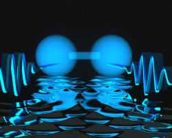 Artist&#039;s impression of two photons locked together at a short distance
