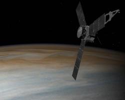 Artist&#039;s impression of NASA&#039;s Juno Spacecraft orbiting Jupiter