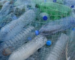plastic bottles, fishing net